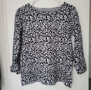 NWT Tahari Grey Leopard Print Boat Neck Sweater Blouse Small
